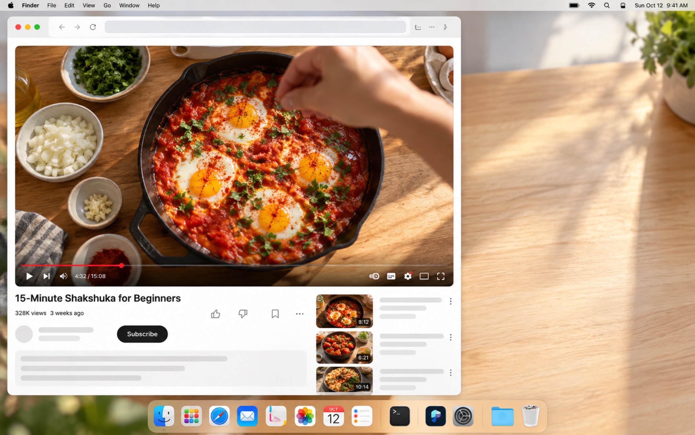 A cooking video playing on a Mac with a Floate shopping list floating on top