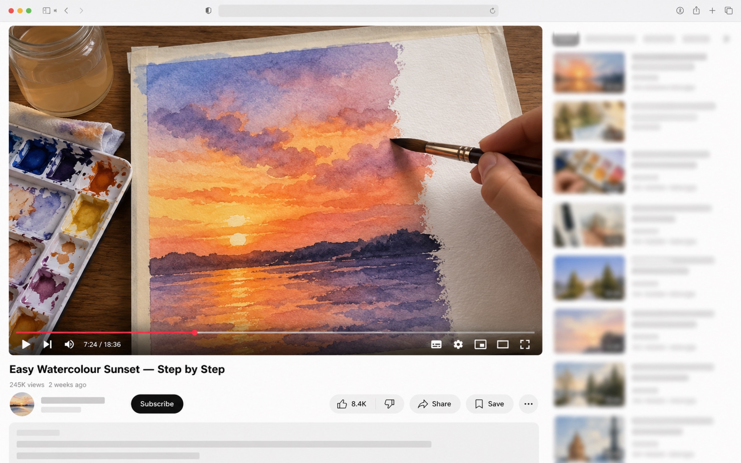A watercolour painting tutorial video with a Floate note listing the steps